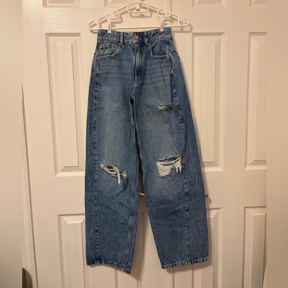 Garage Distressed Blue Boyfriend Jeans (size 0)